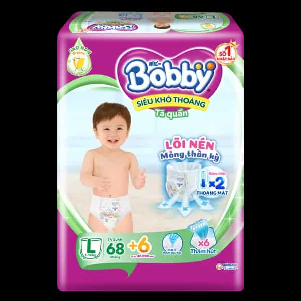 Bỉm tã quần Bobby size L (68 miếng, 9 - 13kg)
