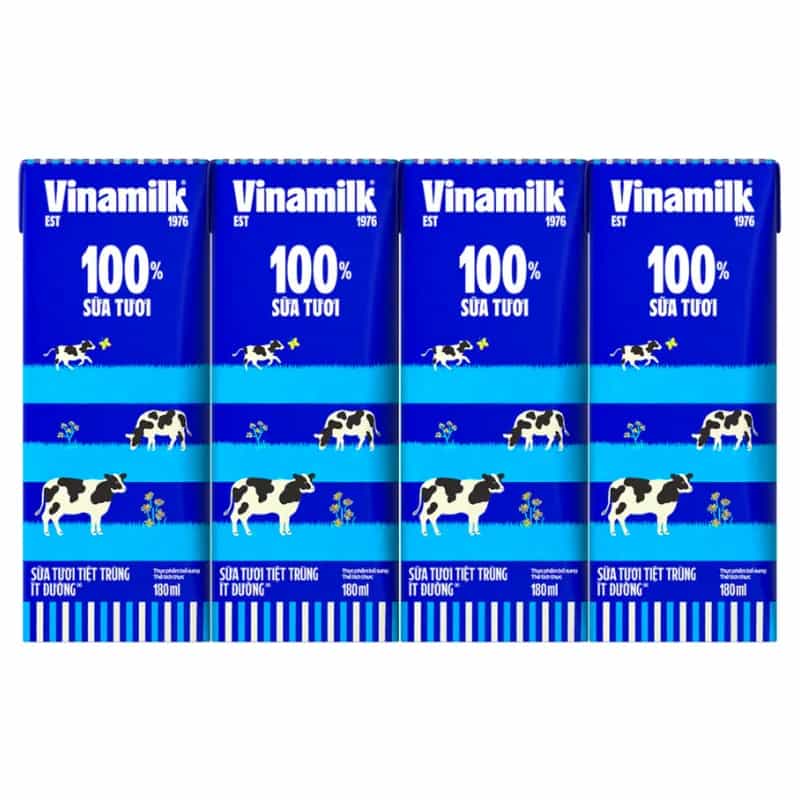 Sữa tươi Vinamilk 100% Ít đường hộp 180ml