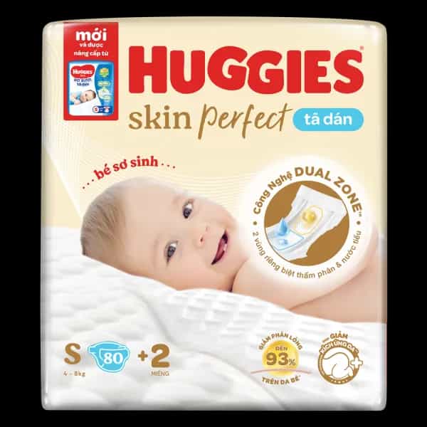 Tã dán sơ sinh Huggies Skin Perfect size S (80 miếng, 4 - 8kg)